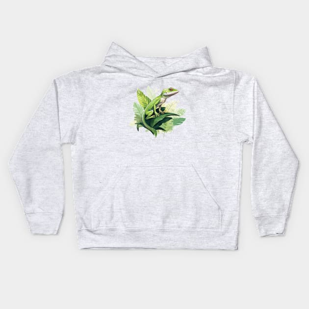 Green Anole Kids Hoodie by zooleisurelife